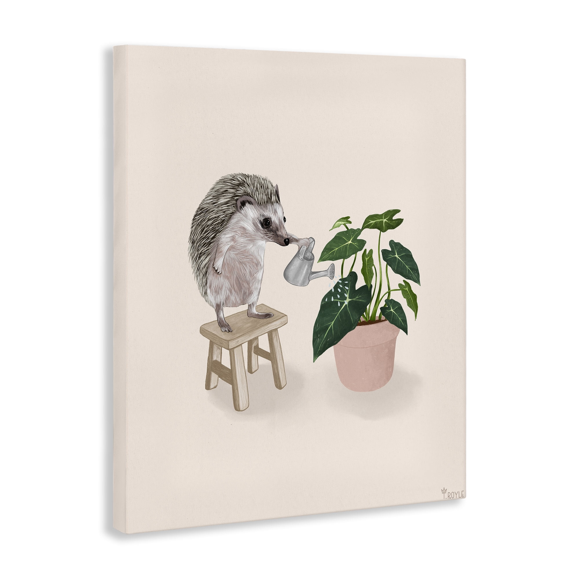 Stupell Industries Hedgehog Watering Plant Animals & Insects Painting Gallery Wrapped Canvas Art Print Wall Art, 30 x 40