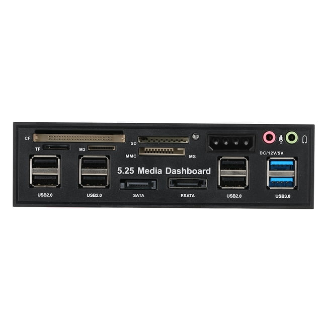 Graflsoa 5.25" Multi-Function Front Panel with 5-Slot Card Reader, Dual USB 3.0, eSATA, SATA, and Audio Ports for PC Internal Installation