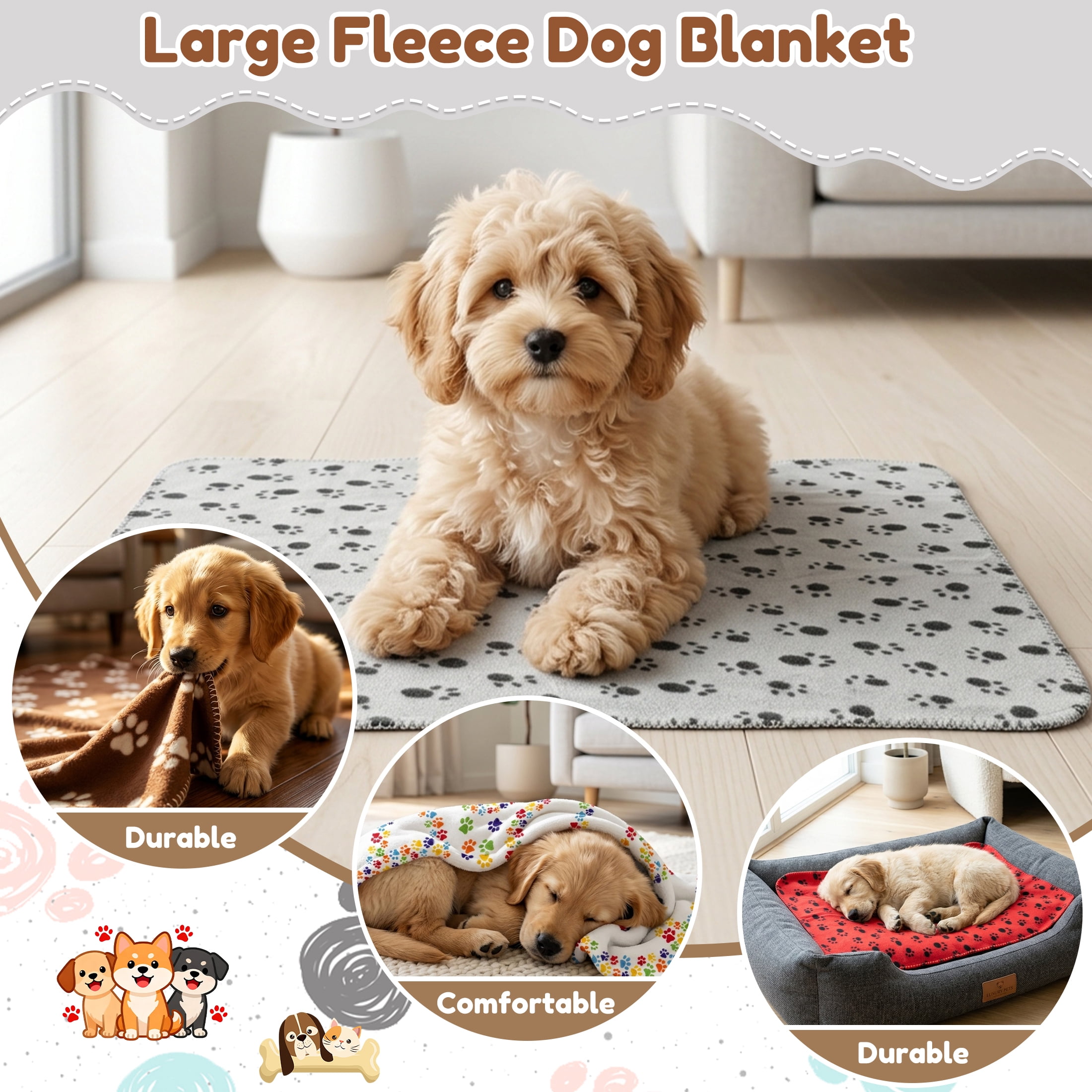 5 Pack Fleece Pet Blanket, 40" x 28" Dog & Cat Blanket, Soft Washable Cat Blanket, Warm Pet Mat, Reusable Pet Bed Cover with Paw Print for Puppy, Kitten, Small‑Medium Pets