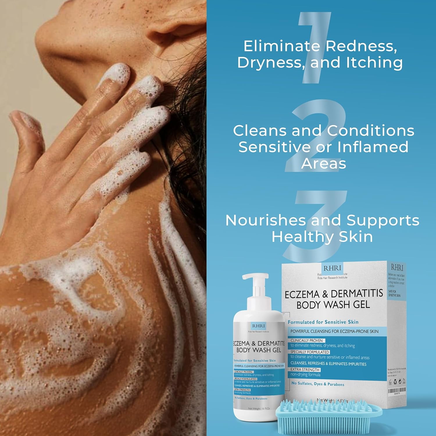 Eczema Body Wash | Sensitive Skin Wash Gel | Soothing Cleanser for Eczema Prone Skin | Reduces Dryness & Itching