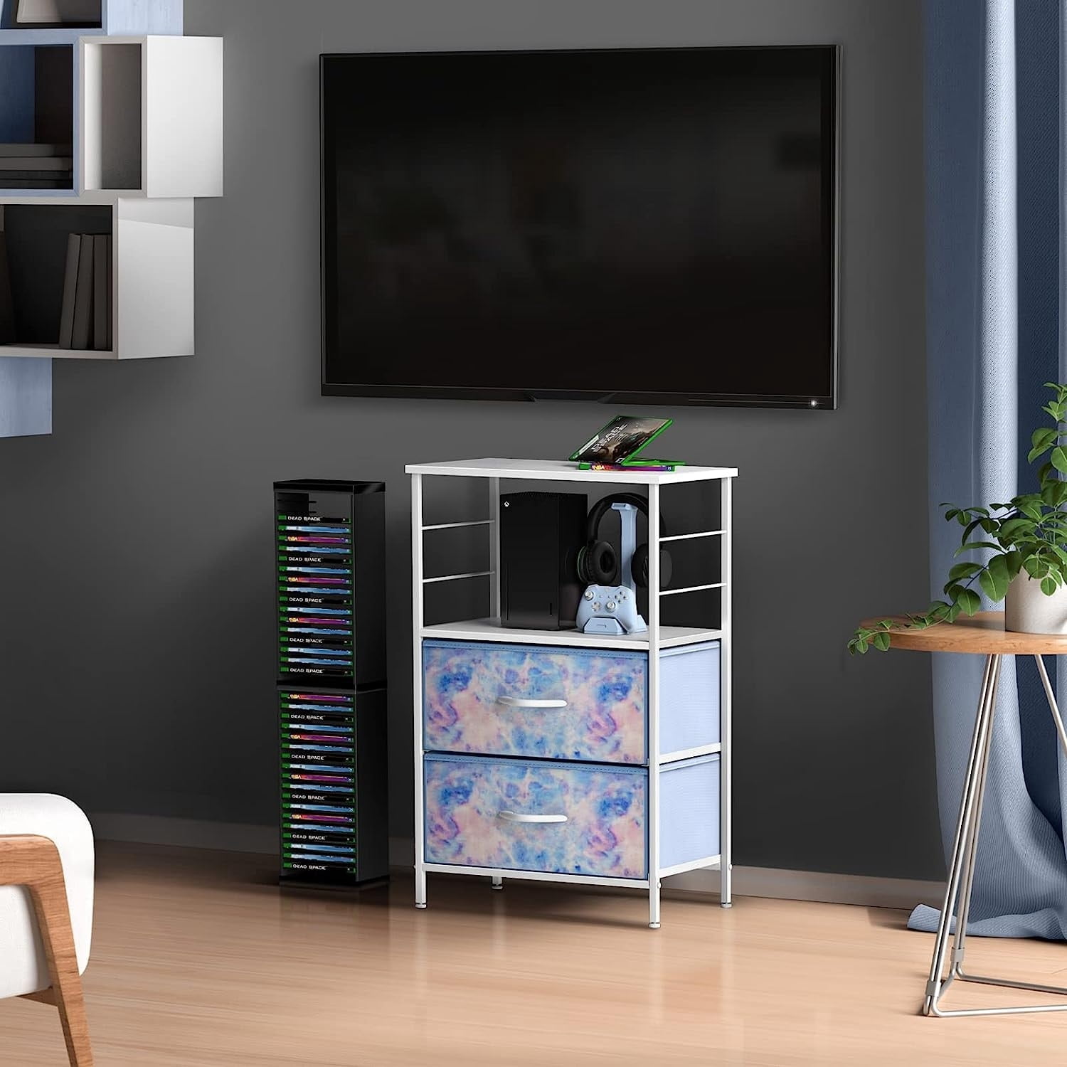 Sorbus Nightstand 2-Drawer Storage Dresser - Kids, Teens Boys & Girls Bedrrom Furniture, Accent End Table Chest, College Dorm, Steel Frame, Wood Shelf & Top, Fabric Bins (Tie-dye Blue)