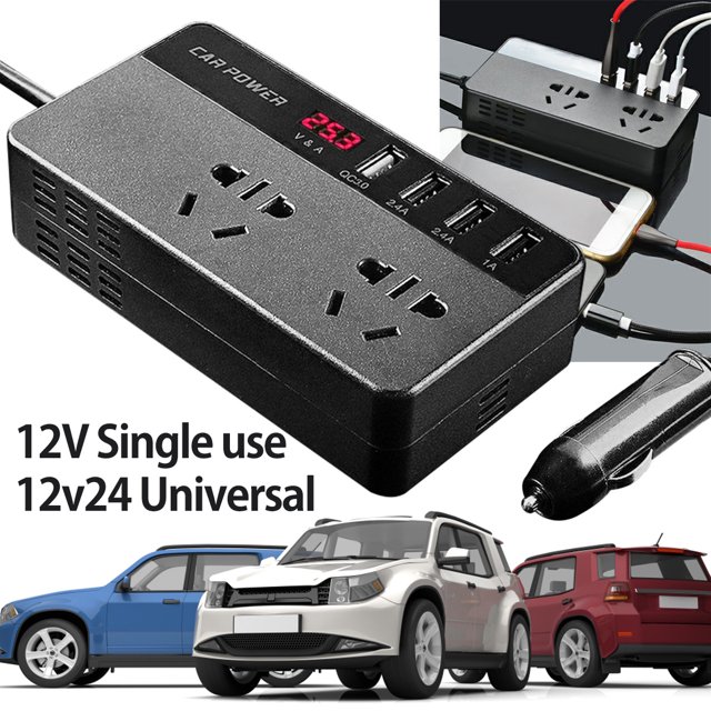Muyoka Inversor de corriente para coche Convertidor de 12 V/24 V CC a 230 V CA con 4 puertos USB (6.2A y QC3.0) Muyoka Hogar