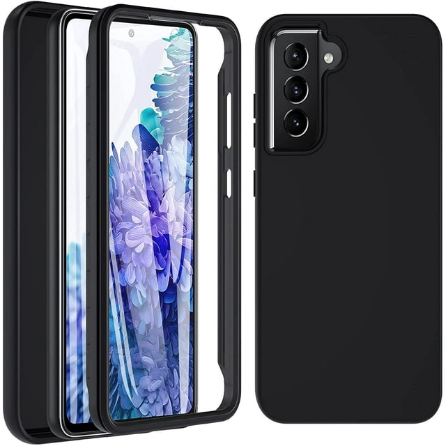 HSHDLDF Samsung S21 FE Case, Full Body Rugged Case with Built-in Screen Protector, Military Grade Heavy Duty Anti-Scratch Shockproof Protection Bumper Case for Samsung Galaxy S21 FE 5G (Black)