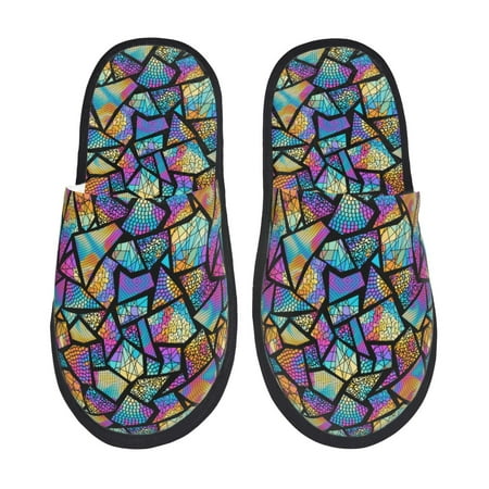 Balery Colored Glass1 Slient Indoor Furry Fleece Comfort House Shoes Soft Non-Slip Home Shoes Cotton slippers House Slippers-- Medium