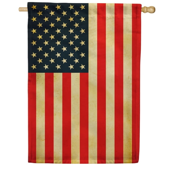 America Forever Tea Stained American Flag 28 x 40 Inch Double Sided Outdoor Yard Decorative Vintage Old Rustic Style Antique USA House Flag, Made in the USA