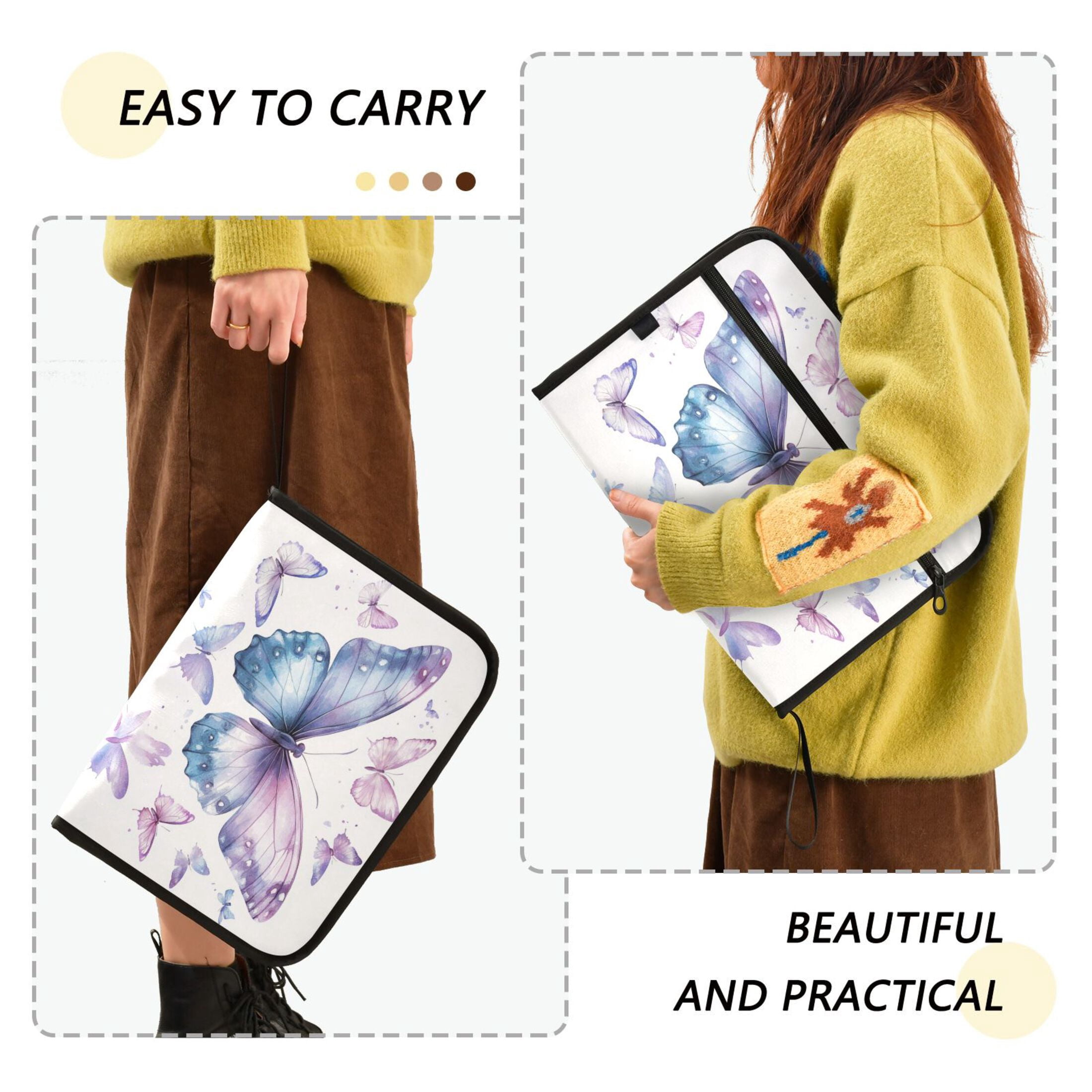 Accordion File Organizer with Zip Closure 13 Pockets Expanding File Folder Letter A4 Paper Document Organizer for Home Office A Flock Of Butterflies