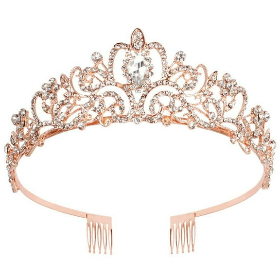 QUTETN Crystal Tiara Crowns For Women Girls Princess Elegant Crown with Combs Women‘s Headbands Bridal Wedding Prom Birthday Party Rose Gold