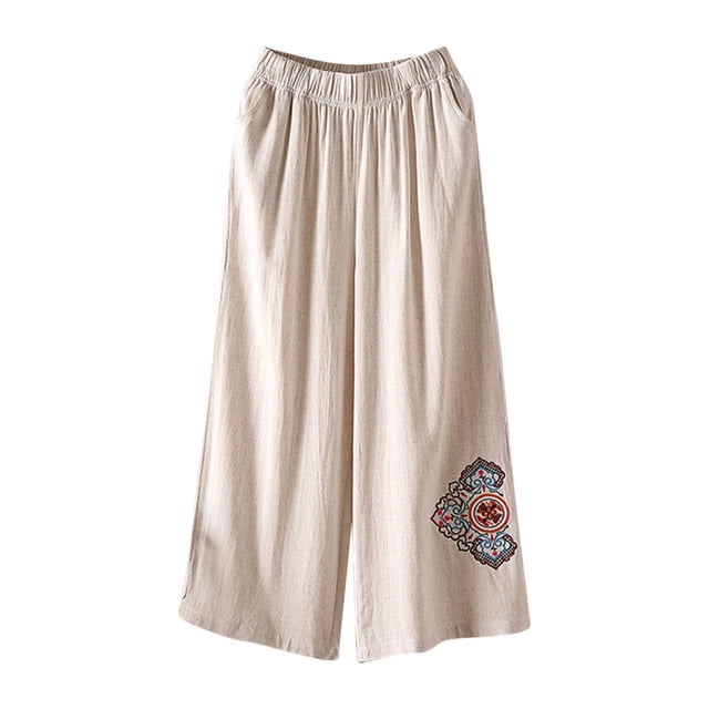 Birdeem Womens Fashion High-Waisted Pattern Straight Trousers Plain Cotton and Nine Points Pants
