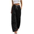 thumbnail image 2 of Women's Sweatpants Long Pants Baeitkot Women's Fashion Solid Color Loose Elastic Waist Drawstring Ankle-Tied Multi-Pocket Strap Sweatpants Long Pants Black S, 2 of 9