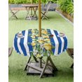 thumbnail image 4 of Outdoor Tablecloth with Umbrella Hole and Zipper 60R Summer Lemon Flowers Leaves Blue White Stripes Table Cover for Round Tables Waterproof Tabletop Collection for Patio Garden Picnic Camping, 4 of 6