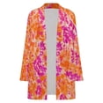 thumbnail image 4 of Women's Plus Size Orange Pink Floral Cardigan, Long Sleeve Open Front Tunic with Pockets, 4 of 8