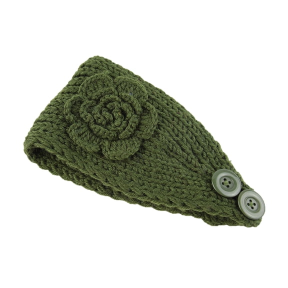 CXHEGBEJ Knitted Flower Headband for Women Button Adjustable Chunky Knit Windproof Warm Ear Wrap Soft Stretch Floral Hair Band Winter Daily Accessories Dark Green
