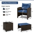 thumbnail image 3 of Gymax 5 CS Rattan Furniture w/ & Tempered Glass & 2 Ottomans Coffee Table Patio Navy, 3 of 7
