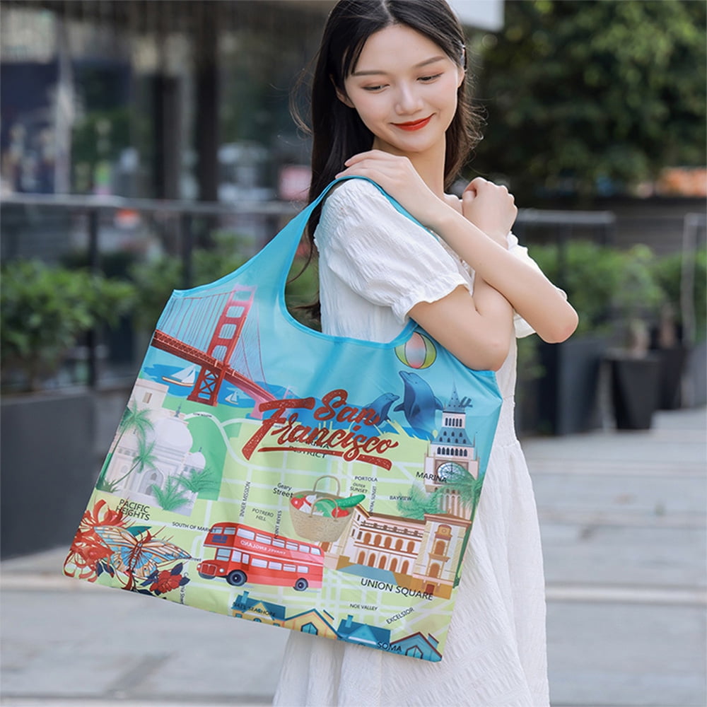 Waterproof Shopping Bags Large Reusable Grocery Handbag Ladies Portable Fold Bag 