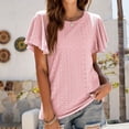 thumbnail image 2 of safuny Women's Trendy Loose Tops Clearance Summer Sale Clothing Trendy Tees Solid Ruffle Sleeve Shirts Round Neck Pullover Eyelet Elegant Casual Pink XL, 2 of 8