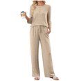 thumbnail image 2 of UPPADA 2 Piece Outfits for Women Fall Spring Fashion Two Piece Vacation Outfits Long Sleeve Crewneck Tops Wide Leg Pant Lounge Sets with Pockets Khaki,XL, 2 of 8