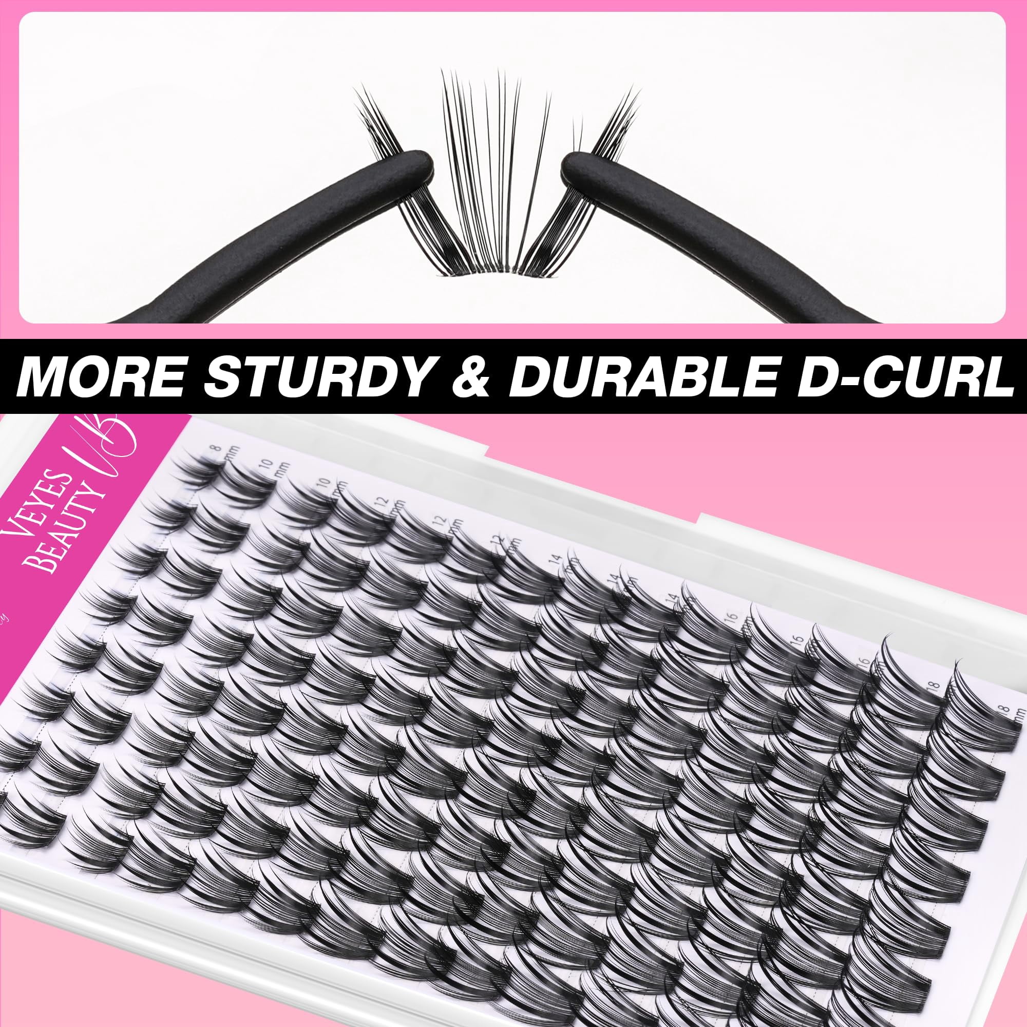 VEYESBEAUTY Crown Lash Clusters 112pcs, Bold Structured Individual Lashes with Invisible Band, False Eyelashes Reusable up to 7 Days Lash Tray