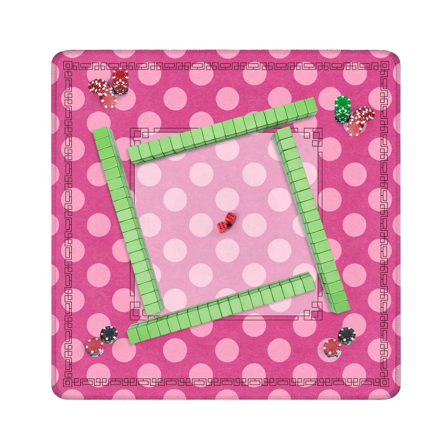 Mahjong Mat 31.5" x 31.5" Pink Polka Dot Vibrant Pink Non-Slip Noise Reduction American Mahjong Tiles Table Cover for Dominoes Poker Card Board Games Gift
