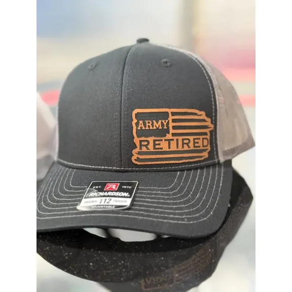 Retired, leatherette patch hat, American, Richardson 112, Army, Navy, USMC, USAF, Coast Guard