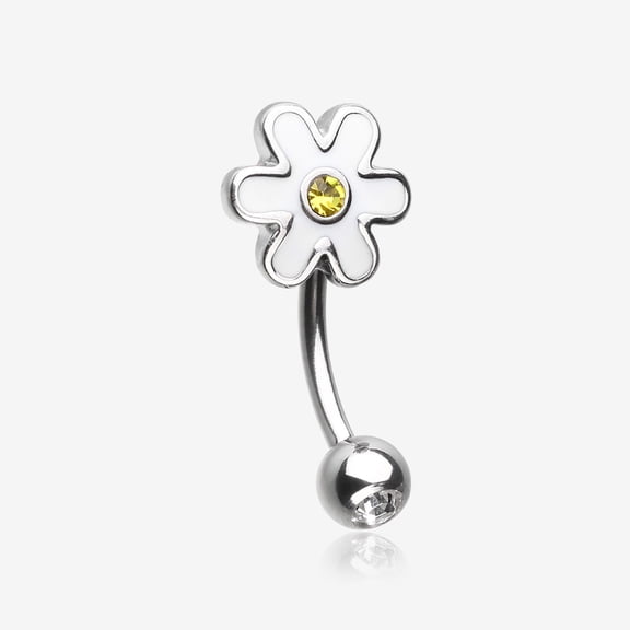 BM25 Adorable Daisy Steel Curved Barbell Eyebrow Ring-Clear/Yellow