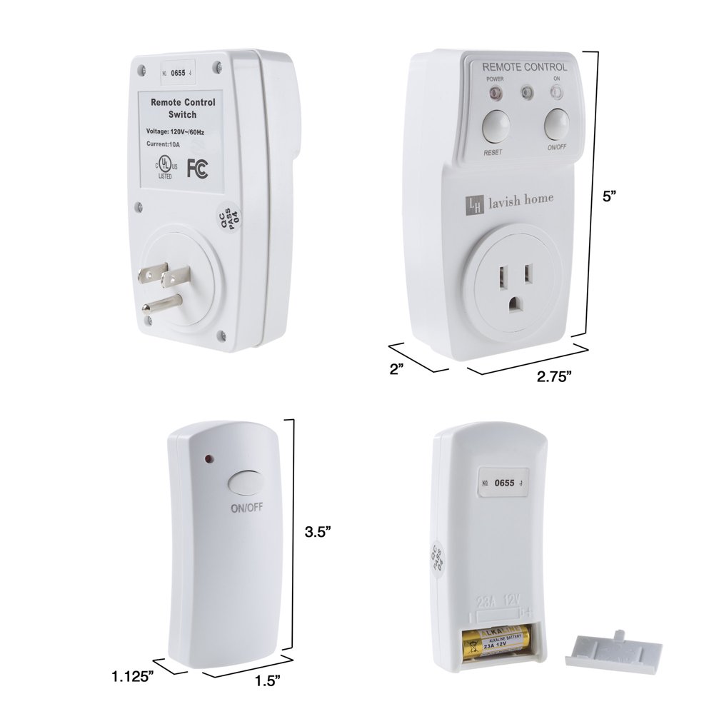 Indoor Wireless Electrical Outlet Plug With Programmable Remote Control