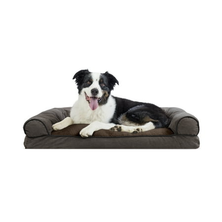 UPC: 0842229106145 | FurHaven Pet Products | Faux Fleece & Chenille Soft Woven Pillow Sofa Pet Bed for Dogs & Cats – Coffee Large