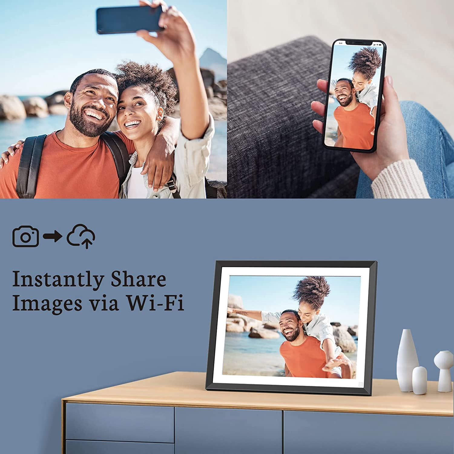 Large Digital Photo Frame 16.2"- Digital Picture Frame 32GB WiFi Digital Frame Send Photos From Anywhere, Auto-Rotate, Touch Screen, Share Videos Via App Email, Unlimited Cloud Storage, Gift For Mom