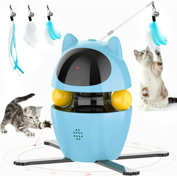 Cornmi Automatic Cat Toy Interactive Indoor, 3-in-1 Rechargeable Laser Feather Toy, Blue
