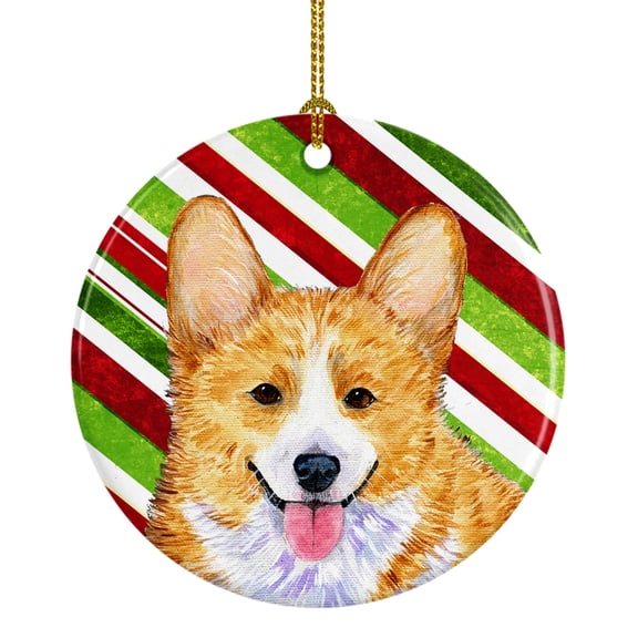 Carolines Treasures SS4555-CO1 Corgi Candy Cane Holiday Christmas Ceramic Ornament 3 in multicolor
