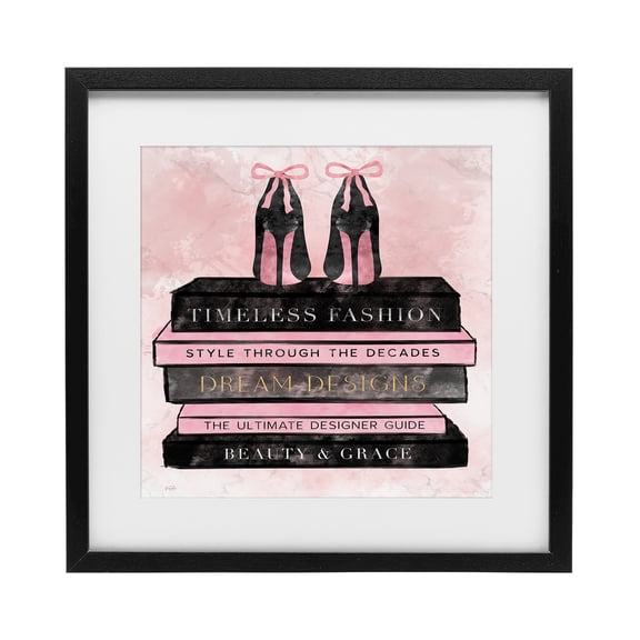 Stupell Industries Blush Fashion Book Stack Black Framed Print Under Glass, design by Natalie Carpentieri