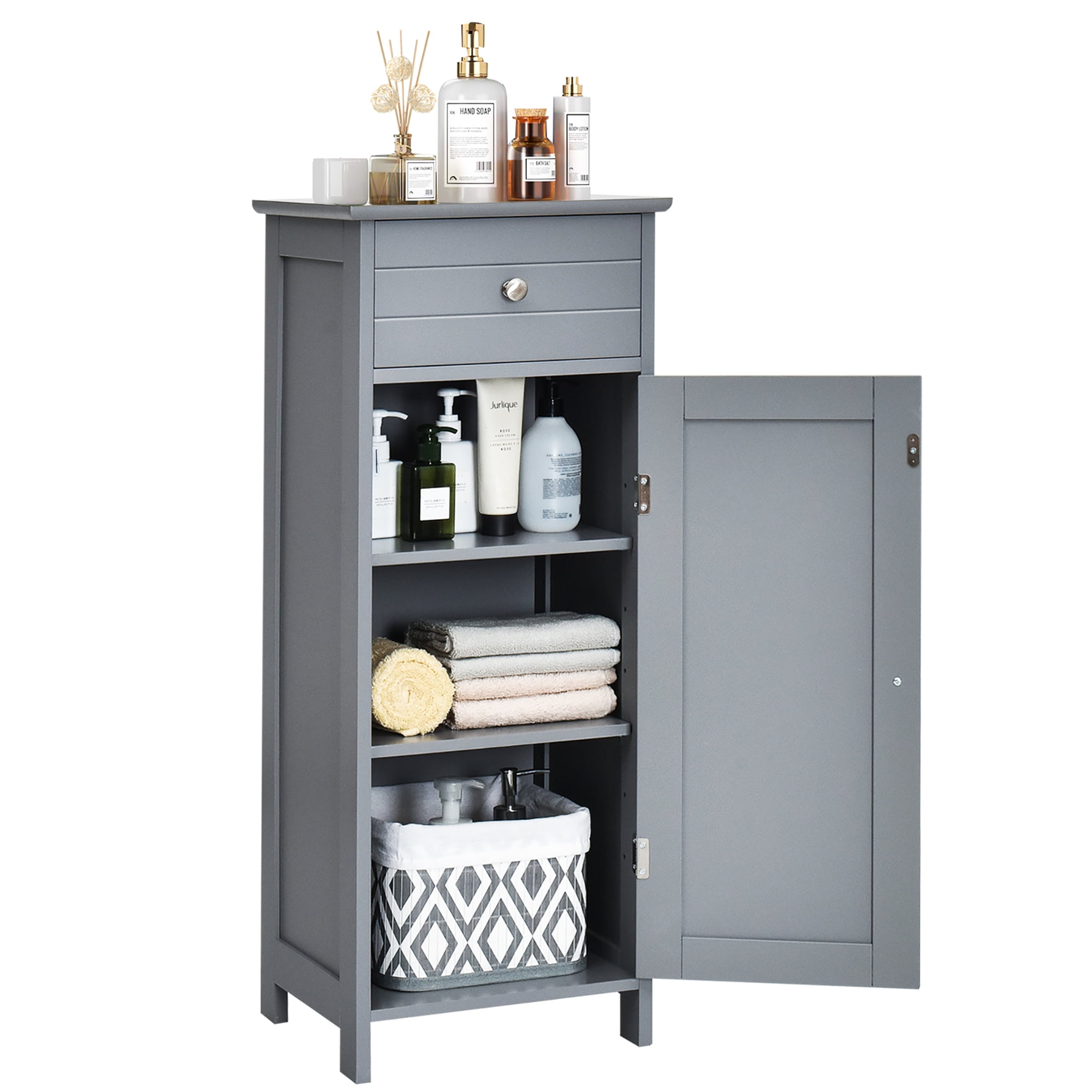 Costway Bathroom Floor Cabinet Freestanding Side Storage Organizer w/2 Removable Drawers