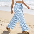 thumbnail image 5 of Dwellite Womens Striped Wide Leg Palazzo Pants High Waisted Elastic Drawstring Casual Lounge Trousers with Pockets Blue XL, 5 of 5