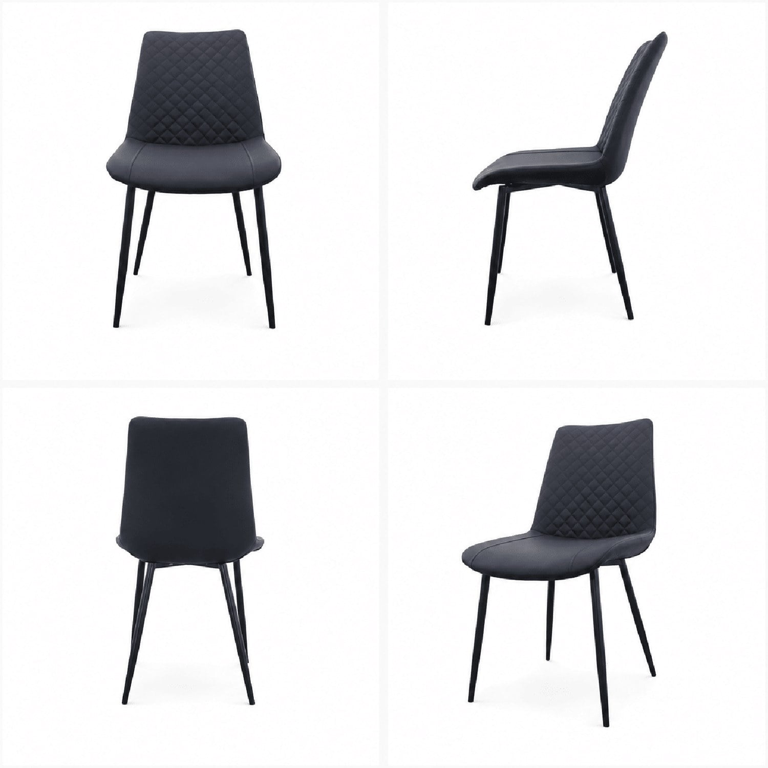 Modern PU Leather Dining Chairs, Set of 4, Diamond-Quilted Faux Leather Upholstery, Metal Frame, 300 lb Capacity, for Dining Room, Kitchen, Living Room