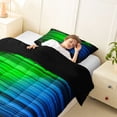 thumbnail image 4 of Manfei 3D Neon Light Twin Comforter Sets, Green Blue Gradient Striped Bedding Set, Black Reversible 2-Piece, 1 Comforter and 1 Pillowcase, 4 of 6