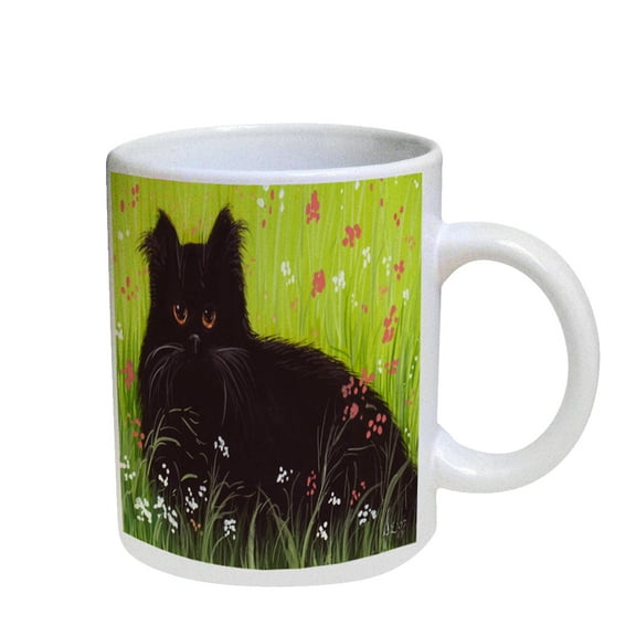 KuzmarK Coffee Cup Mug Pearl Iridescent White - Black Persian Cat Art by Denise Every