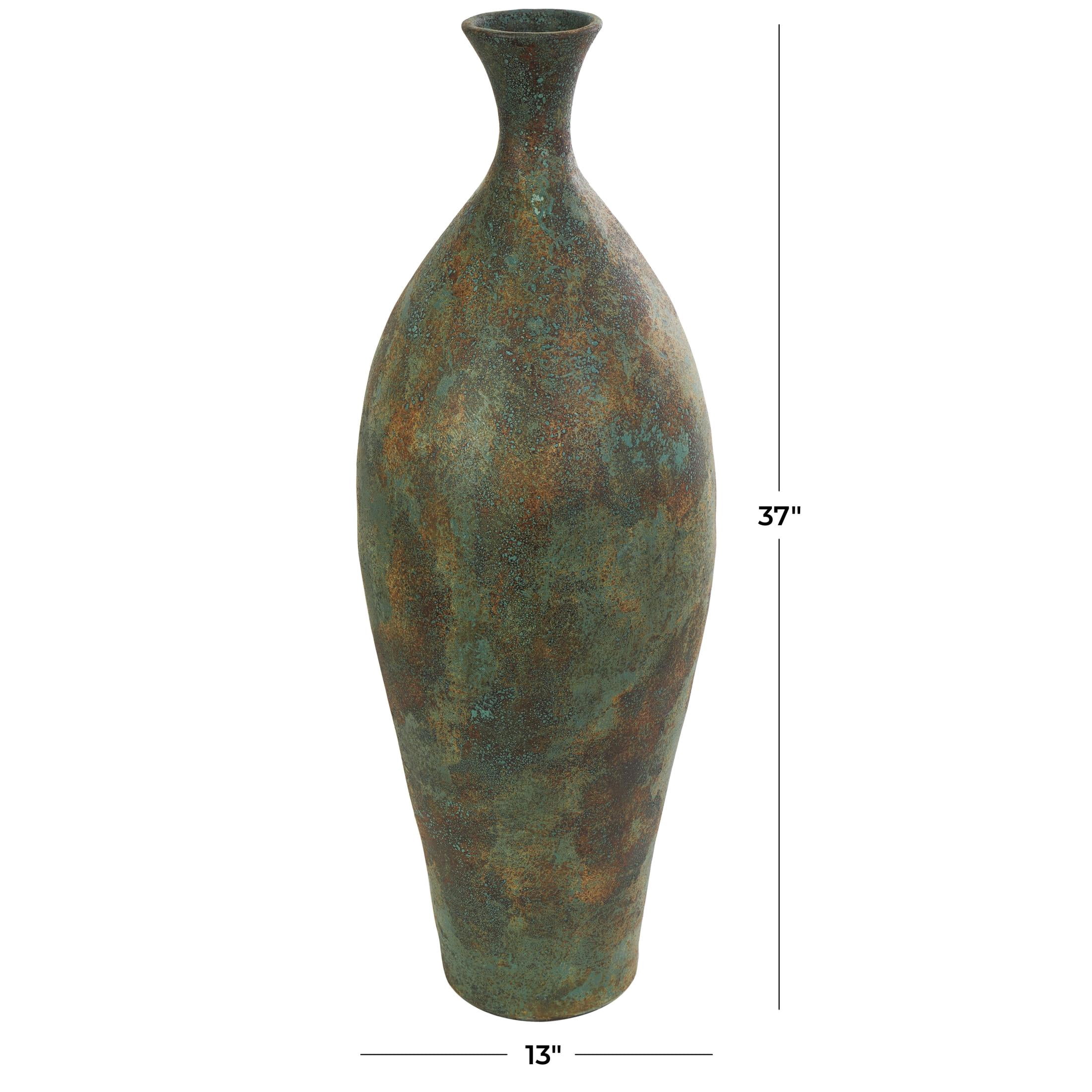 DecMode 37" Tall Distressed Antique Style Green Ceramic Vase