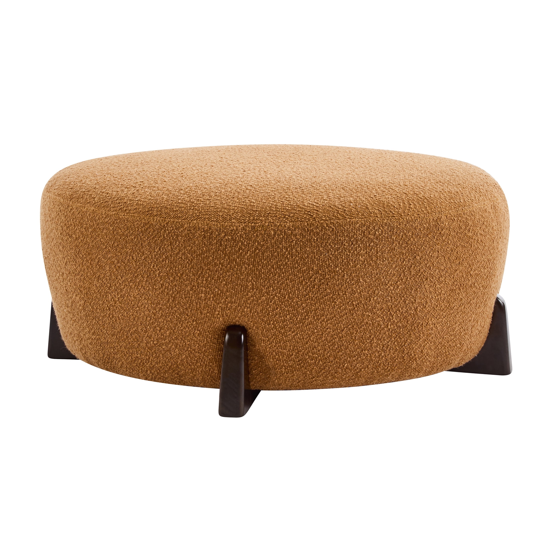 Christopher Knight Home 31.5" Modish Round Ottoman with Pumpkin Orange Boucle Top and Natural Wood Splayed Legs
