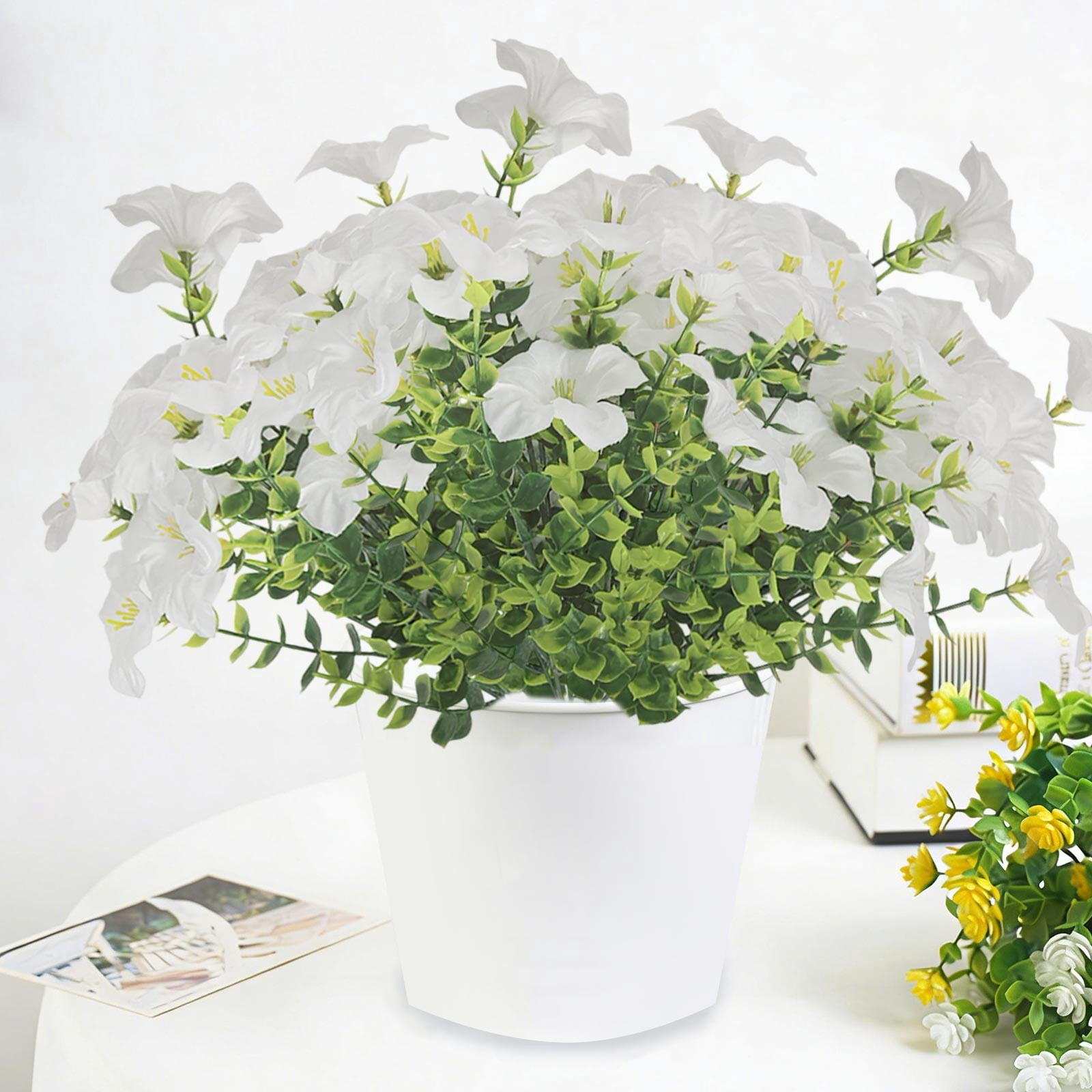 Cififendec Simulation Flowers Plastic Flowers Fake Silk Colorful Flower Bouquet Outdoor Autumn Decoration Realistic UV Outside Faux Plants for Garden Porch Home(White)