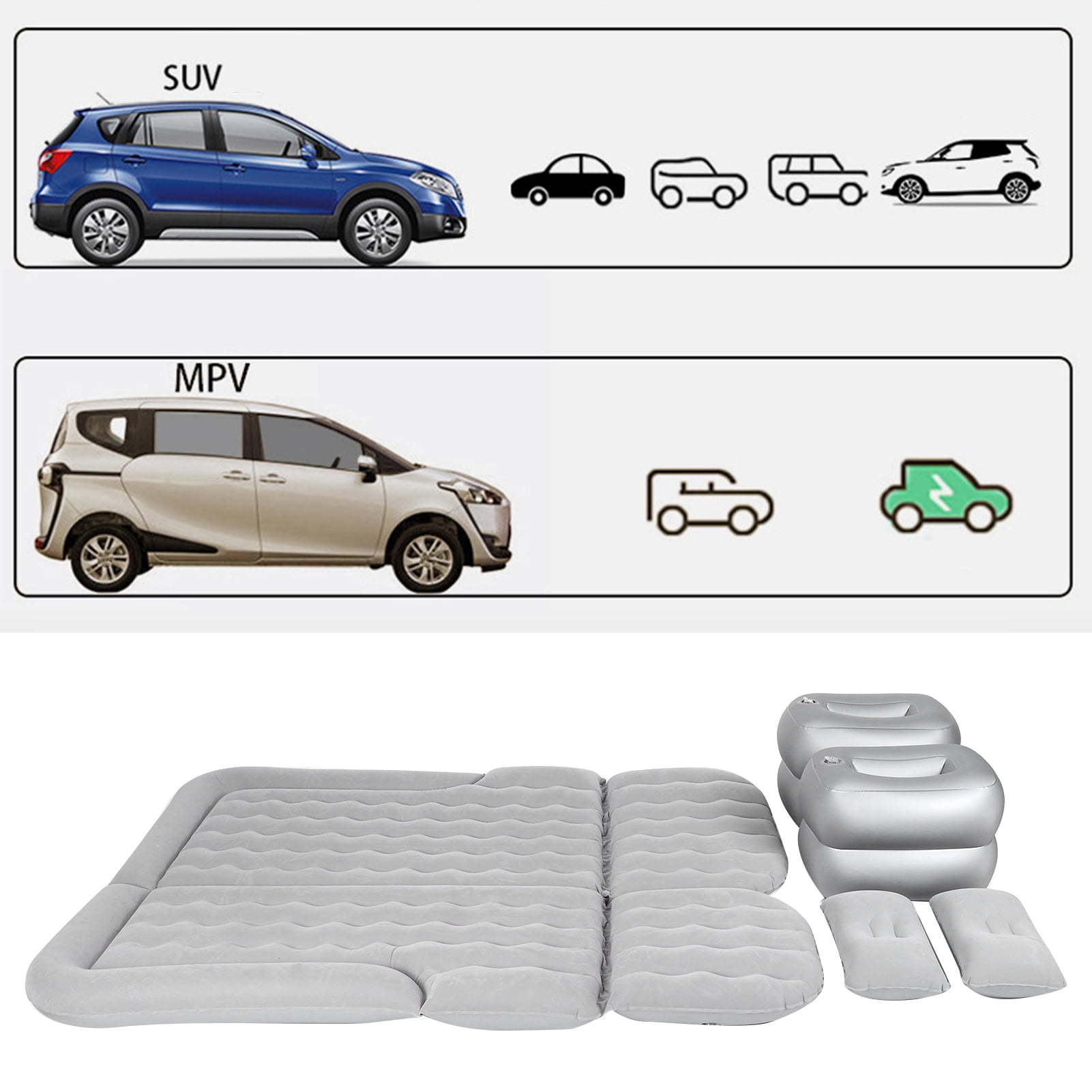 Brrnoo Car Air Mattress Vehicle Inflatable Thickened Travel Bed Sleeping Pad Camping Accessory