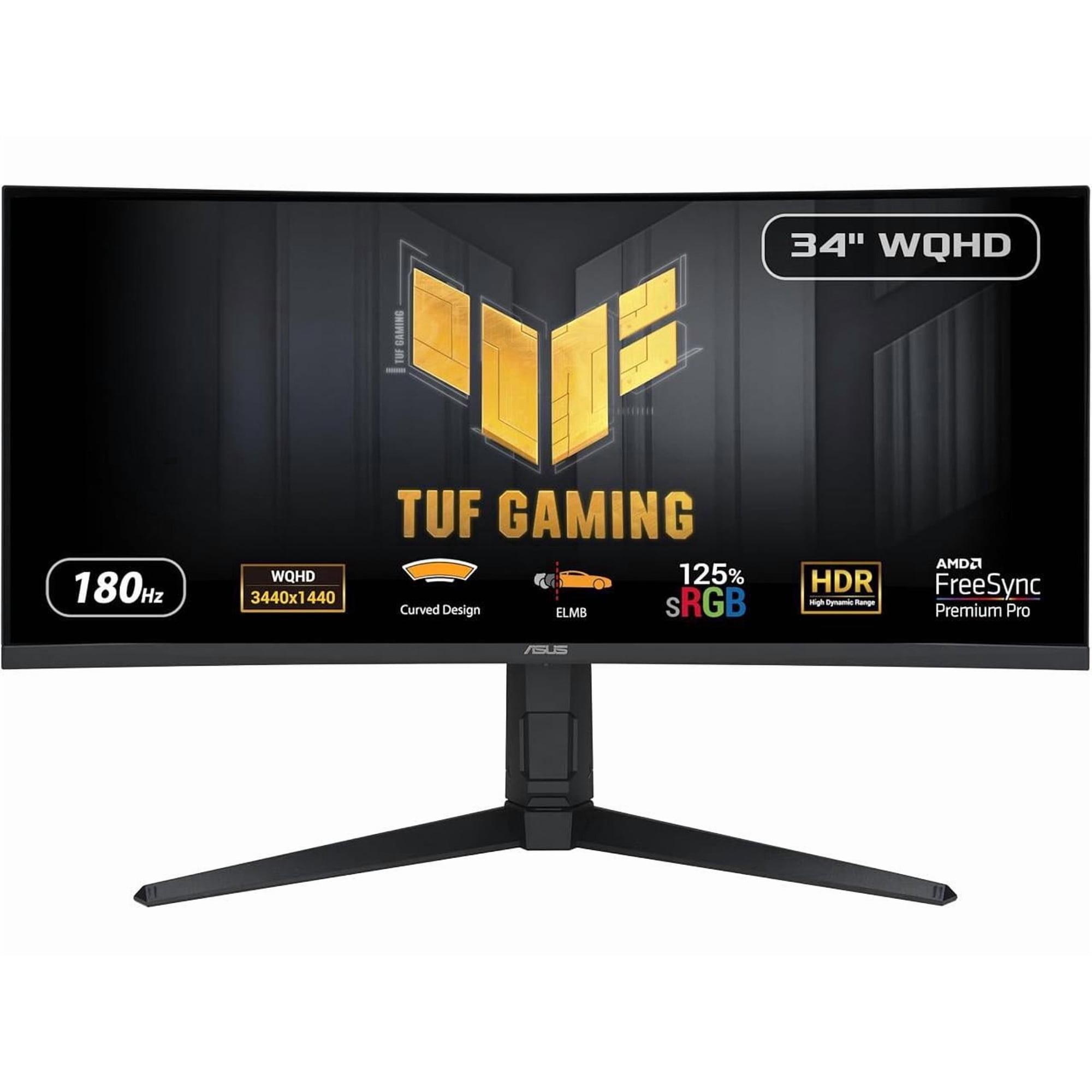 ASUS TUF Gaming 34 inch UltraWide QHD 2K 1440P 180Hz AMD FreeSync Premium Pro (Adaptive Sync) 1ms HDR400 ELMB Curved Gaming Computer Monitor with Height Adjustable, Swivel & Tilt Stand VG34VQL3A