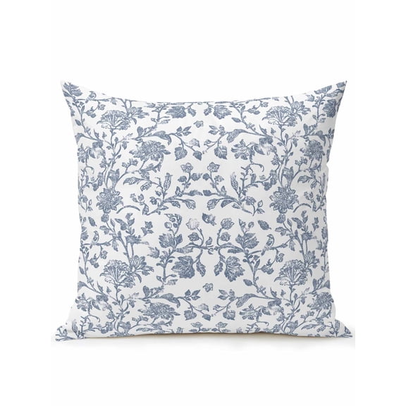 Outdoor Pillow Waterproof 1 Pack, Blue Flower Patio Throw Pillows for Couch Bed Sofa with Insert, Vintage Farmhouse Boho Leaf Spring Summer Decorative Travel/Reading/Camping Pillow Set 16x16 Inch
