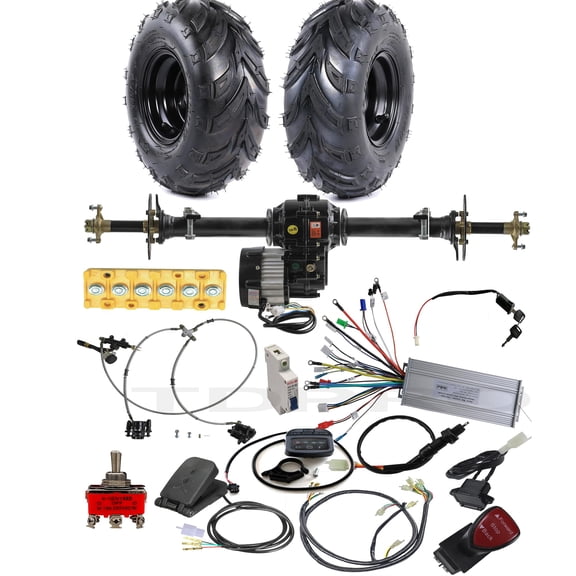 Rear Differential Axle Kit 48V 1000W Electric Motor Controller Hydraulic Brake 145/70-6 Wheels Tires DIY Parts For Go Kart Golf Cart ATV Quad Buggy Trike Tricycle 4 Wheeler Dolly (34" Axle)