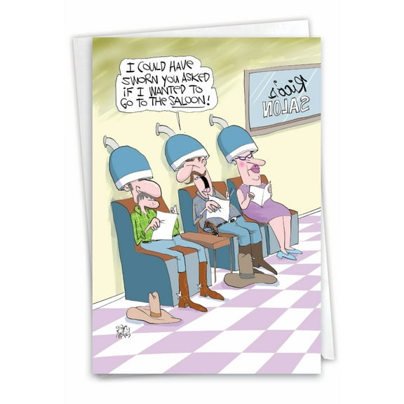NobleWorks Funny Birthday Paper Card with 5 x 7 Inch Envelope (1 Card) Bday Saloon Salon C9174BDG