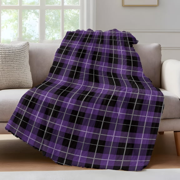 Purple Black Buffalo Check Fleece Throw Blanket for Couch, Farmhouse Modern Plaid Microfiber Flannel Blanket for All Season, Lightweight Soft Throw Blankets for Baby, Kids, Pets, 30"x40"
