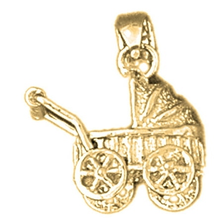 10K Yellow Gold 3D Baby Stroller Pendant - 17 mm
