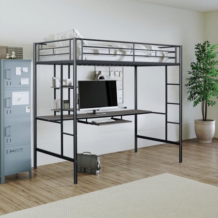 Furniture of America Hunds Kids Black Twin Loft Bed with Workstation
