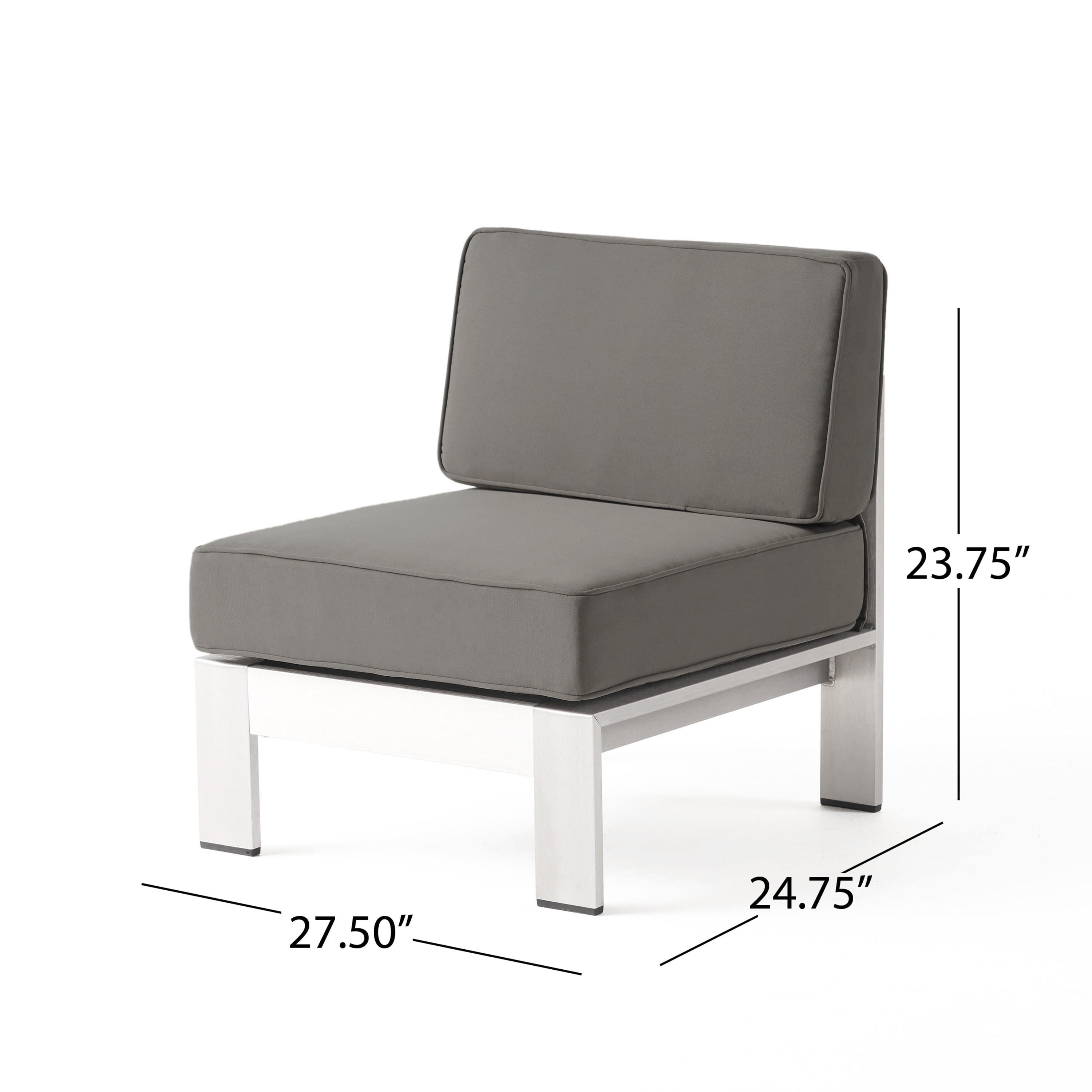 Outdoor Armless Sectional Sofa, Aluminum Frame Modular Couch for Patio Garden, Gray