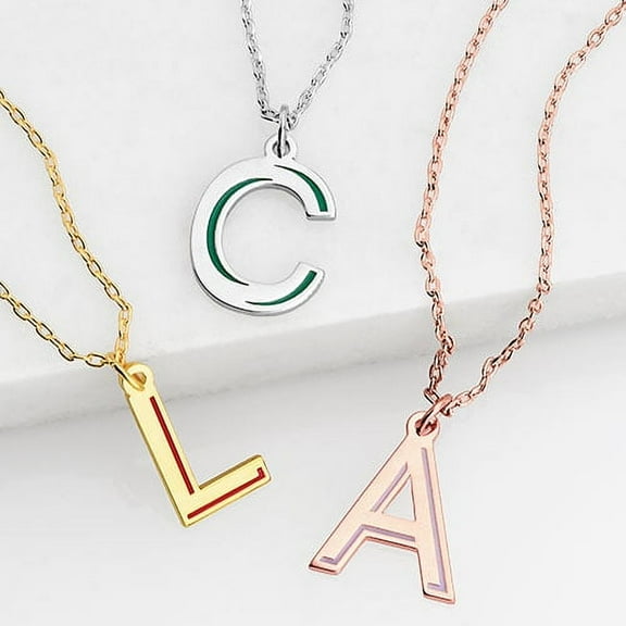 Personalized Planet Women's Initial with Enamel Shadow Necklace