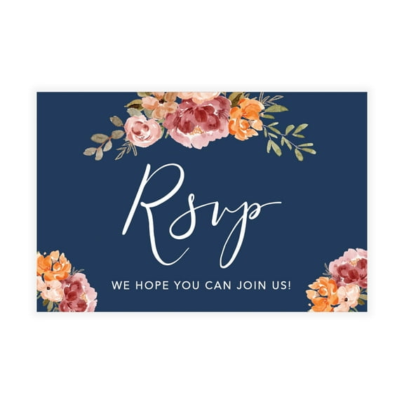 Koyal Wholesale 56-Pk RSVP Postcards for Wedding Navy Blue Fall Florals Cardstock Response Reply Cards, "4 x 6"