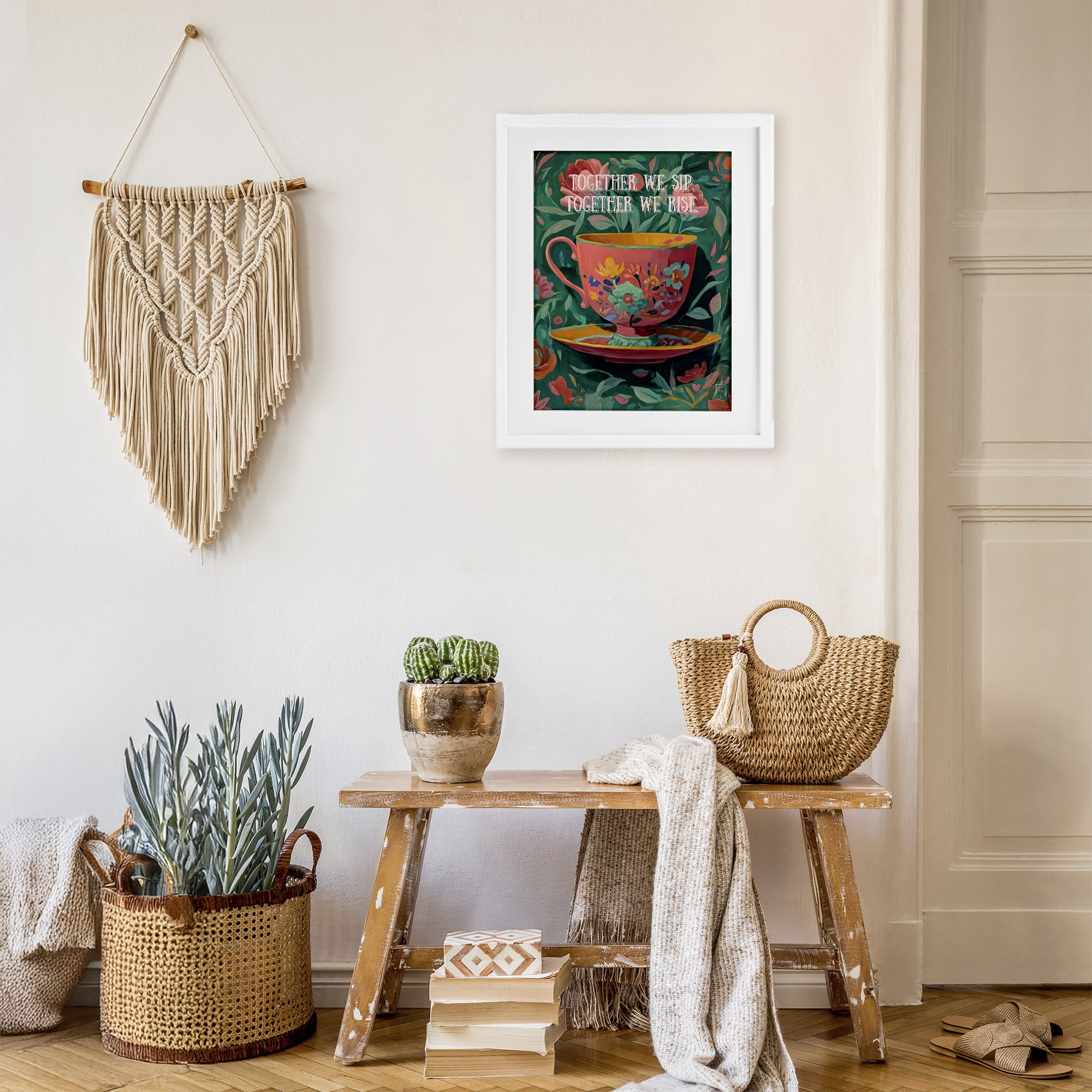 Stupell Industries Together We Sip & Rise White Framed Print Under Glass, design by Sara Culpepper